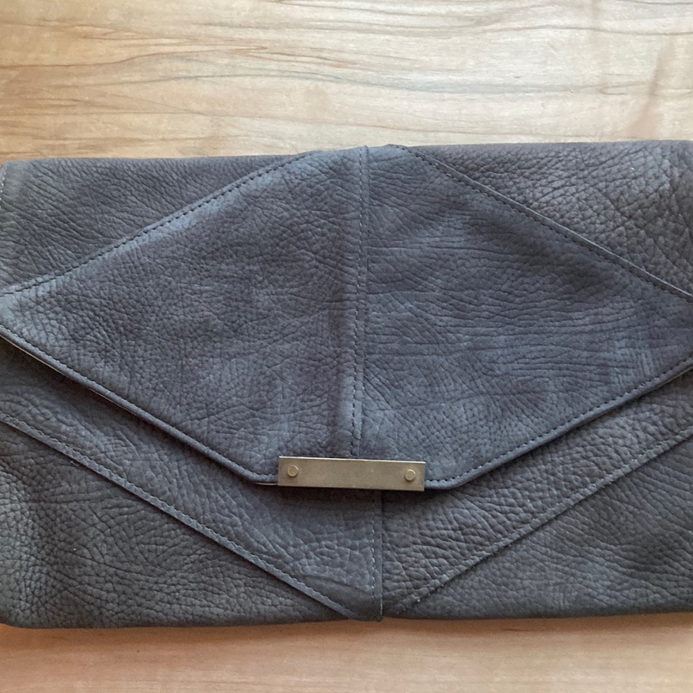 Shannon South Brooklyn Large Gray Leather Clutch Purse Bag 80s